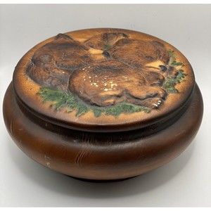 Tannereye Leathered Covered Box Bears on Lid Used